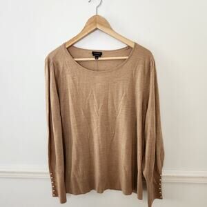 New Talbots Sweater XL Womens Fine Merino Wool Beige Tan Career Casual Buttons